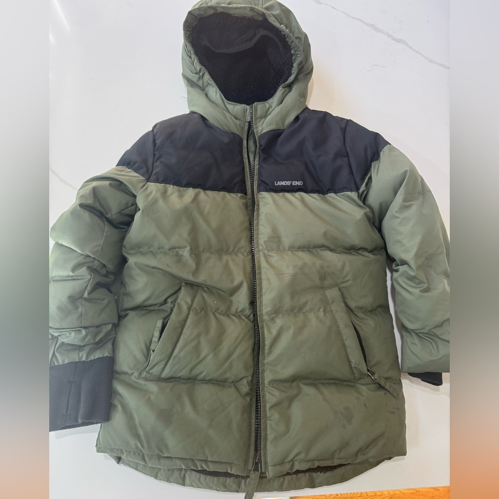 Lands' End Olive and Charcoal Fleece-Lined Jacket